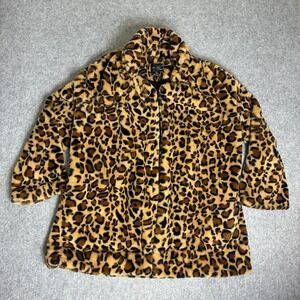 Love Tree Leopard Print Collared Long Overcoat Size L